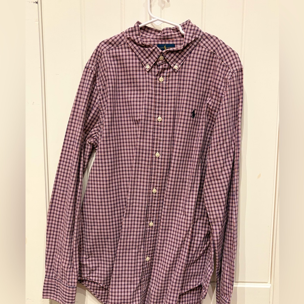 Ralph Lauren Men's Purple Checkered Button Down Shirt
